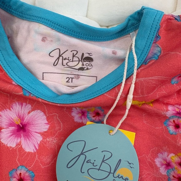 Kids Bamboo Floral Pajama Set - Pink and Blue - Picture 2 of 2